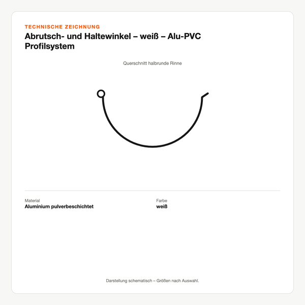 Technische Zeichnung: Abrutsch- und Haltewinkel – weiß – Alu-PVC Profilsystem