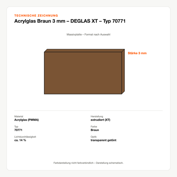 Technische Zeichnung: Acrylglas Braun 3 mm – DEGLAS® XT – Typ 70771