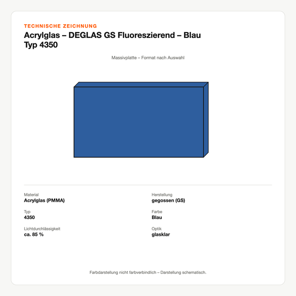 Technische Zeichnung: Acrylglas – DEGLAS® GS Fluoreszierend – Blau Typ 4350