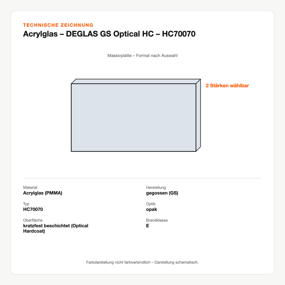 Technische Zeichnung: Acrylglas – DEGLAS® GS Optical HC – HC70070
