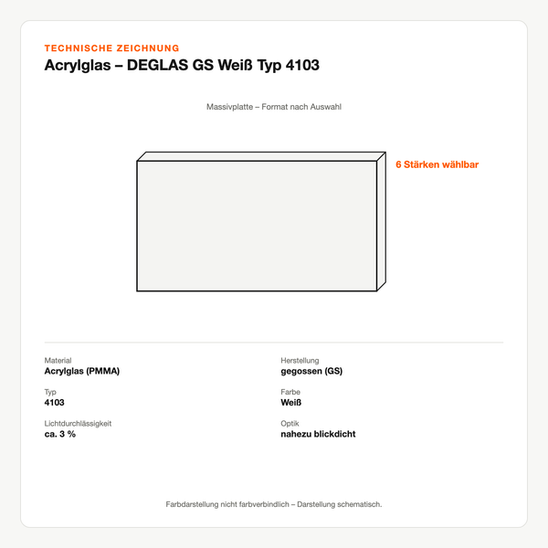 Technische Zeichnung: Acrylglas – DEGLAS® GS Weiß Typ 4103