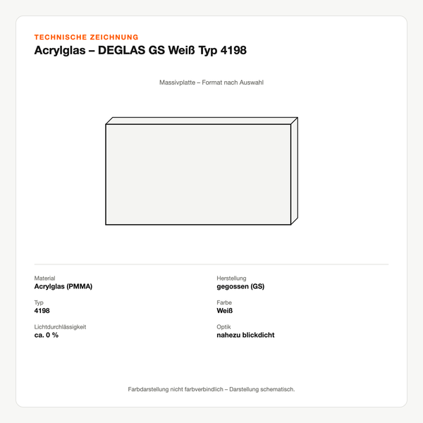 Technische Zeichnung: Acrylglas – DEGLAS® GS Weiß Typ 4198