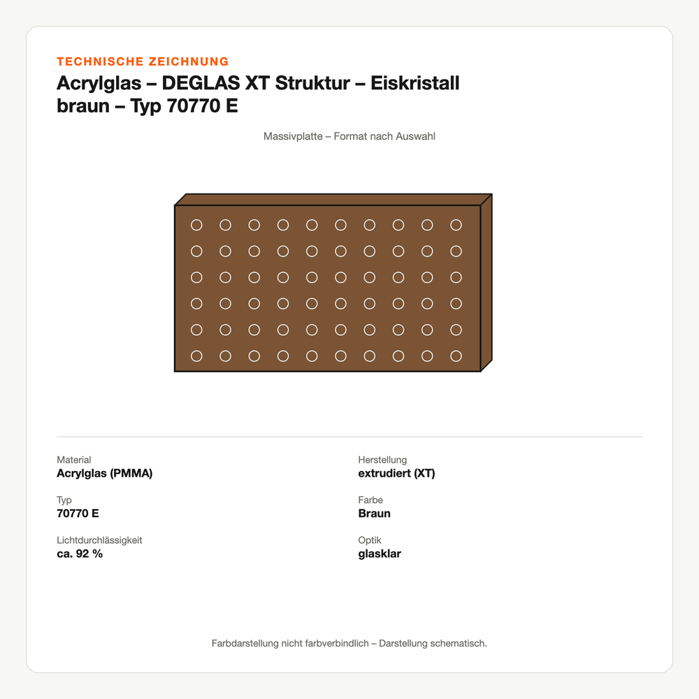 Technische Zeichnung: Acrylglas – DEGLAS® XT Struktur – Eiskristall braun – Typ 70770 E