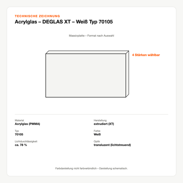 Technische Zeichnung: Acrylglas – DEGLAS® XT – Weiß Typ 70105