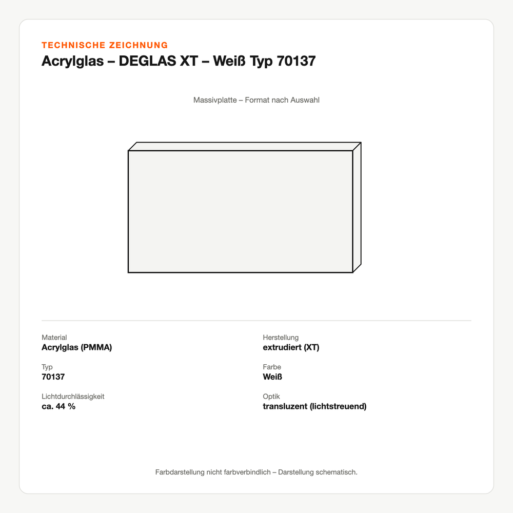 Technische Zeichnung: Acrylglas – DEGLAS® XT – Weiß Typ 70137