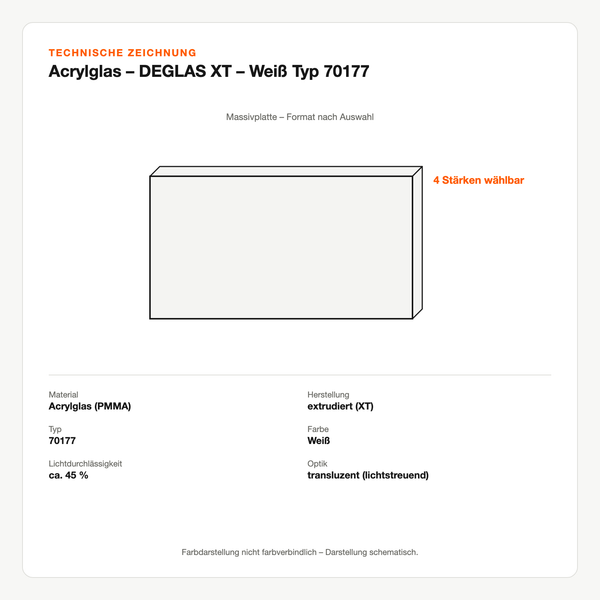 Technische Zeichnung: Acrylglas – DEGLAS® XT – Weiß Typ 70177