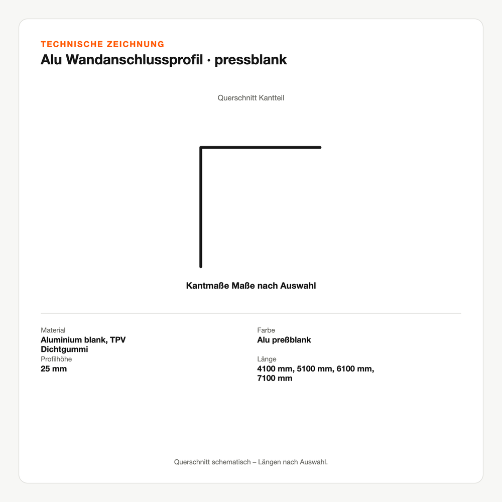 Technische Zeichnung: Alu Wandanschlussprofil | pressblank