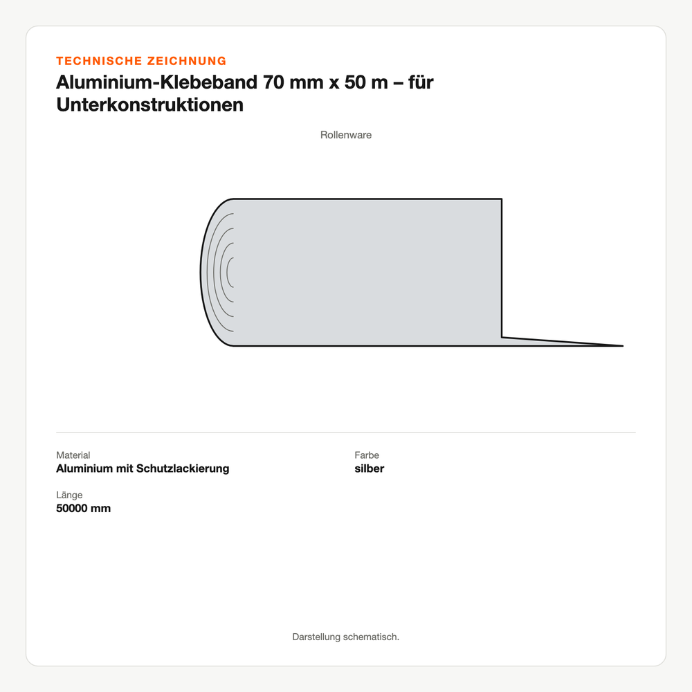 Technische Zeichnung: Aluminium-Klebeband 70 mm x 50 m – für Unterkonstruktionen
