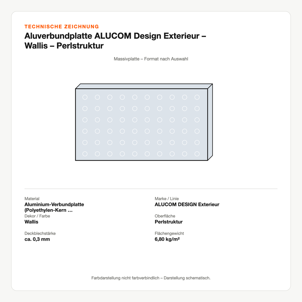 Technische Zeichnung: Aluverbundplatte ALUCOM® Design Exterieur – Wallis – Perlstruktur