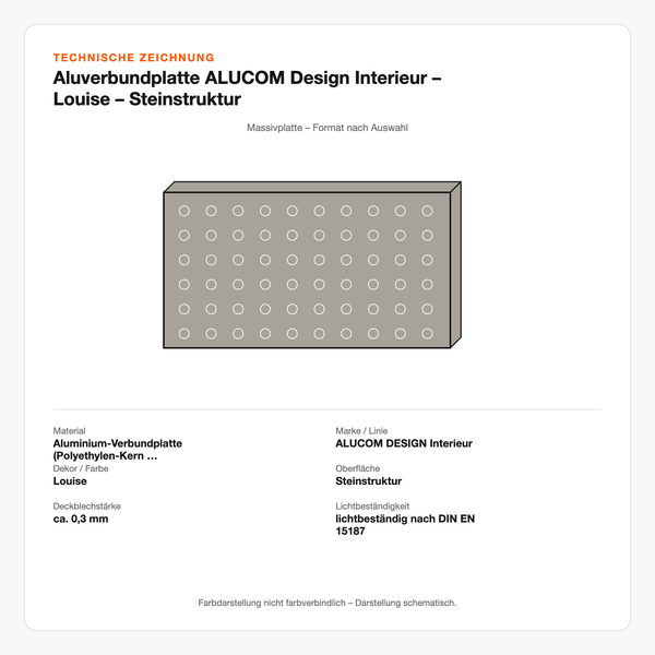 Technische Zeichnung: Aluverbundplatte ALUCOM® Design Interieur – Louise – Steinstruktur