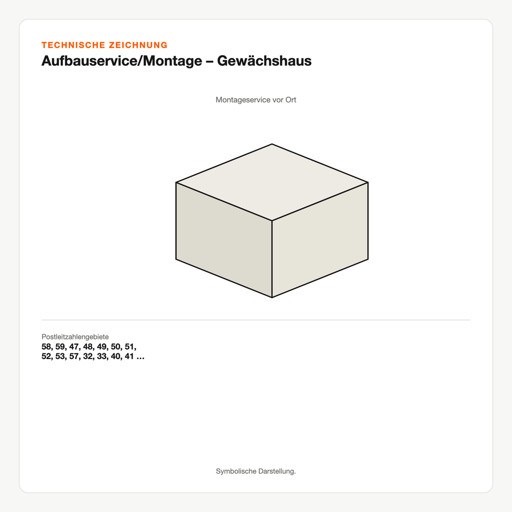 Technische Zeichnung: Aufbauservice/Montage – Gewächshaus