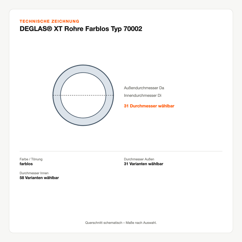Technische Zeichnung: DEGLAS® XT Rohre Farblos Typ 70002