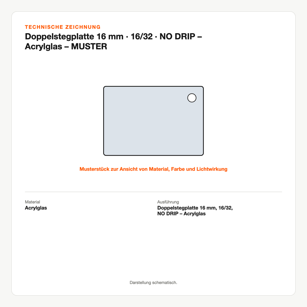 Technische Zeichnung: Doppelstegplatte 16 mm | 16/32 | NO DRIP – Acrylglas – MUSTER