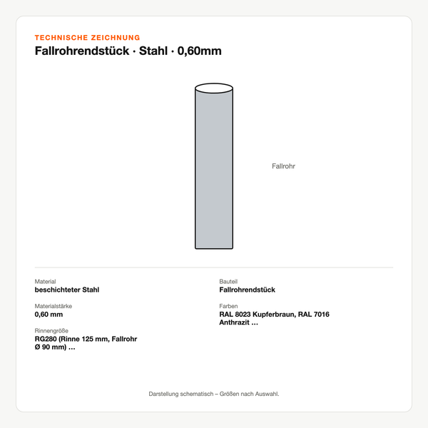 Technische Zeichnung: Fallrohrendstück | Stahl | 0,60mm