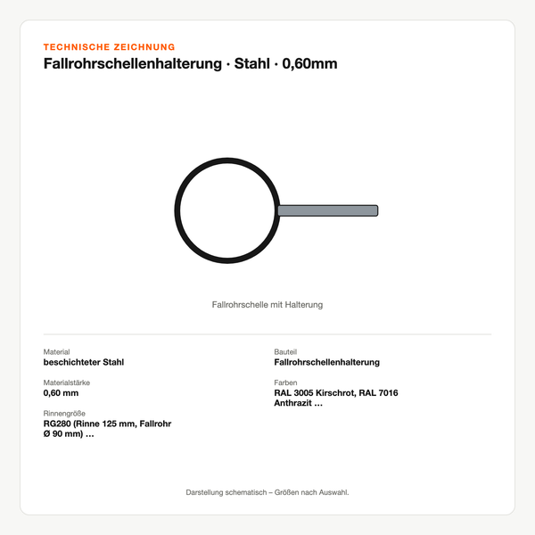 Technische Zeichnung: Fallrohrschellenhalterung | Stahl | 0,60mm