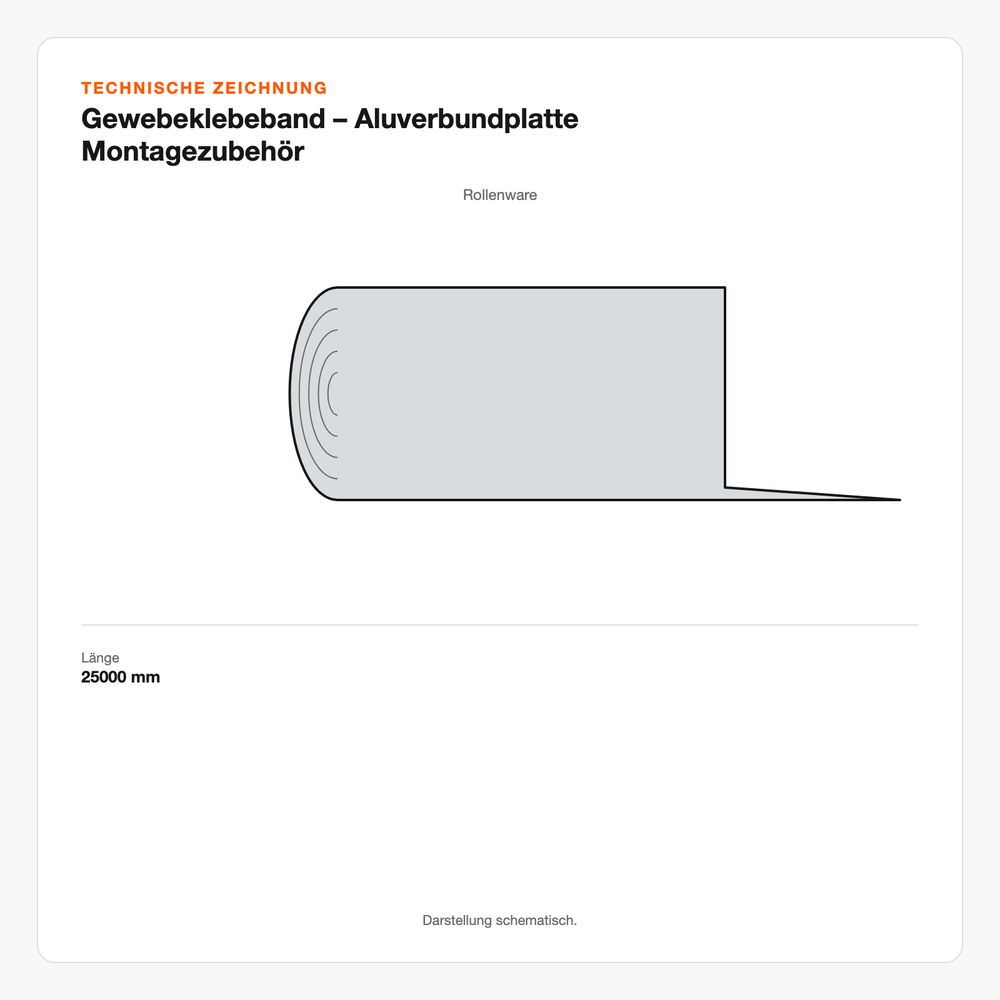 Technische Zeichnung: Gewebeklebeband – Aluverbundplatte Montagezubehör