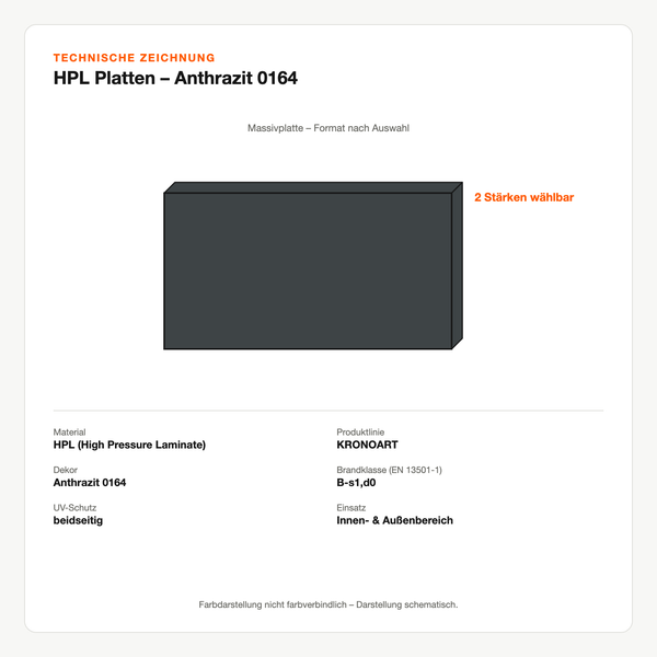 Technische Zeichnung: HPL Platten – Anthrazit 0164