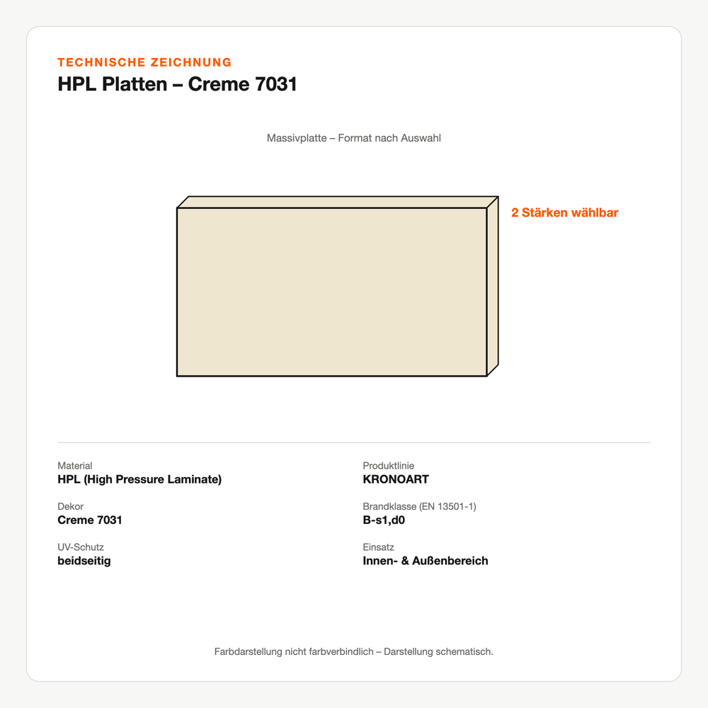 Technische Zeichnung: HPL Platten – Creme 7031