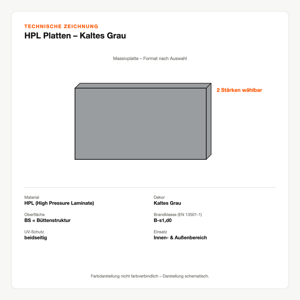 Technische Zeichnung: HPL Platten – Kaltes Grau