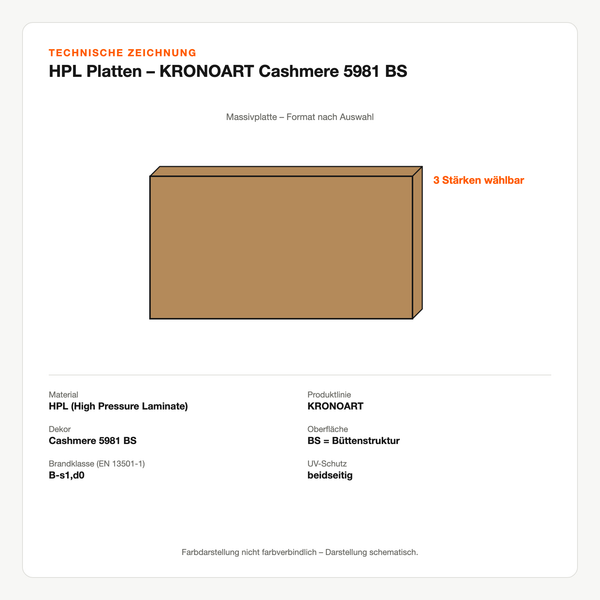 Technische Zeichnung: HPL Platten – KRONOART® Cashmere 5981 BS