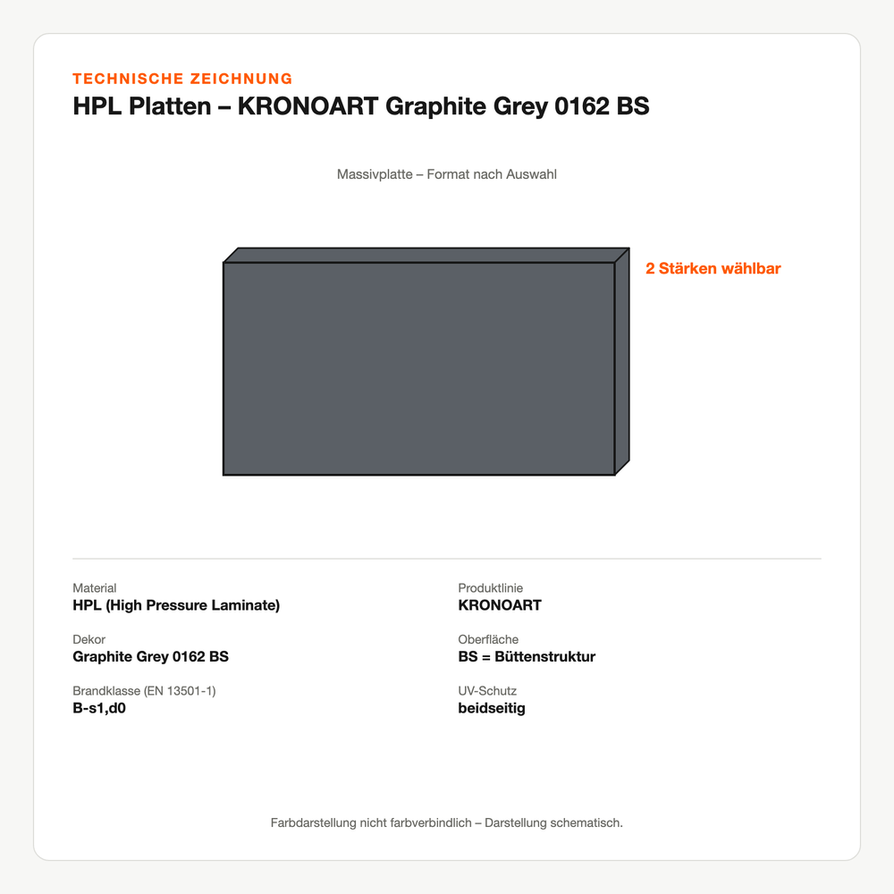 Technische Zeichnung: HPL Platten – KRONOART® Graphite Grey 0162 BS