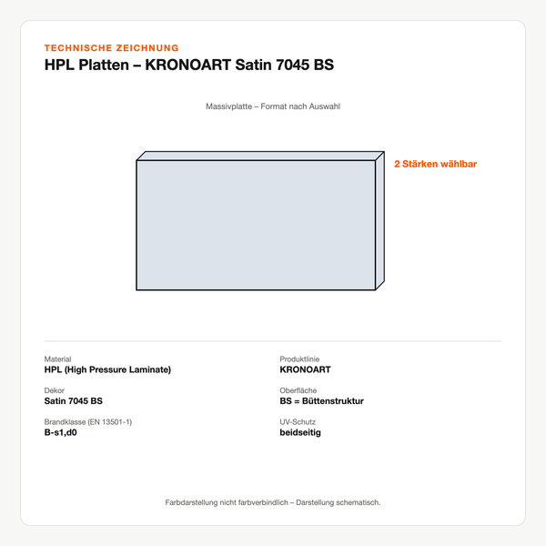 Technische Zeichnung: HPL Platten – KRONOART® Satin 7045 BS