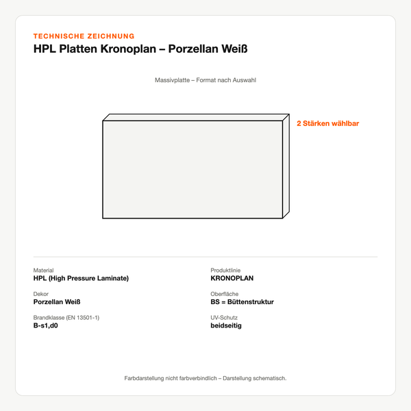 Technische Zeichnung: HPL Platten Kronoplan® – Porzellan Weiß