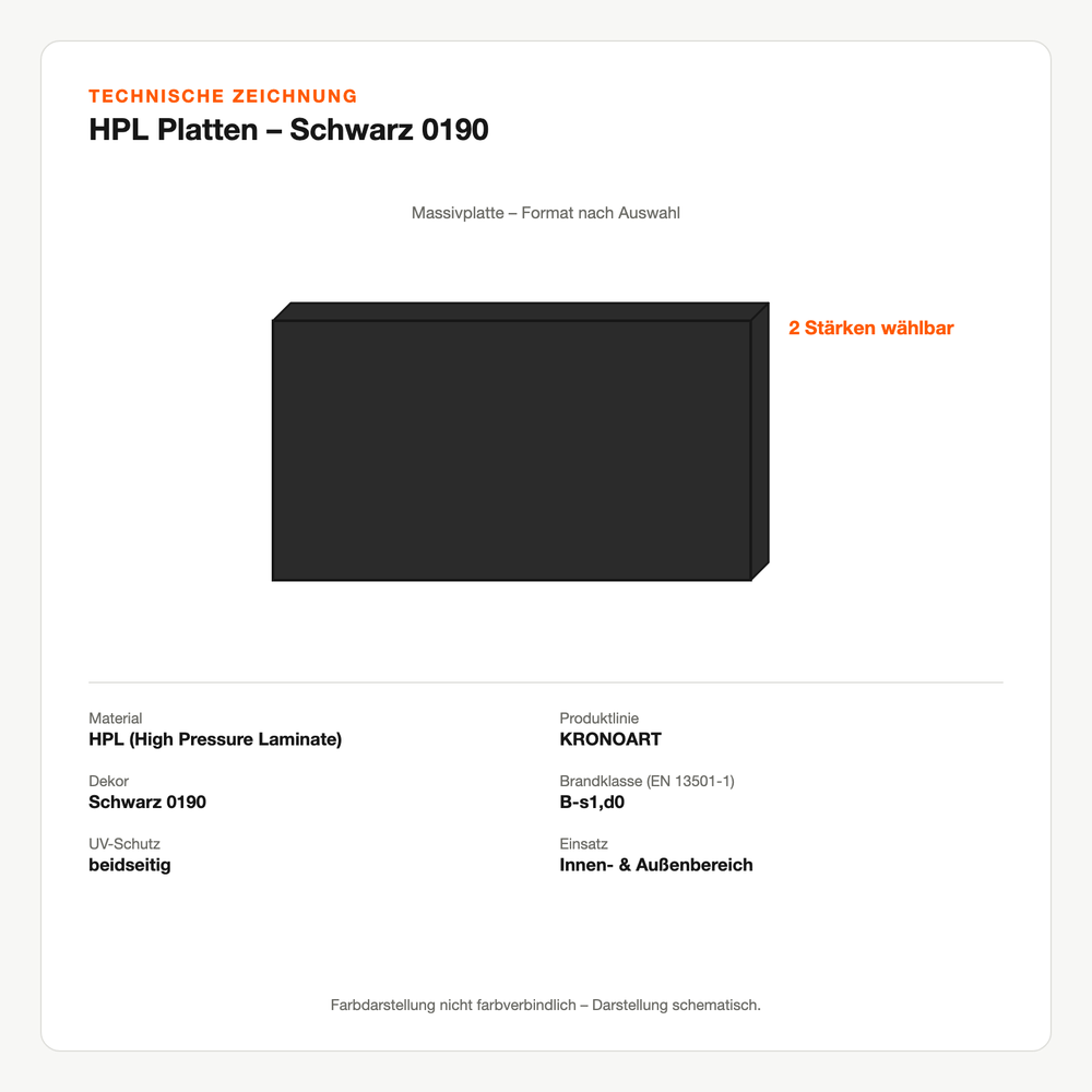 Technische Zeichnung: HPL Platten – Schwarz 0190