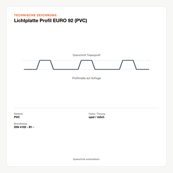 Technische Zeichnung: Lichtplatte Profil EURO 92 (PVC)