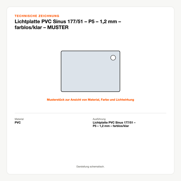 Technische Zeichnung: Lichtplatte PVC Sinus 177/51 – P5 – 1,2 mm – farblos/klar – MUSTER
