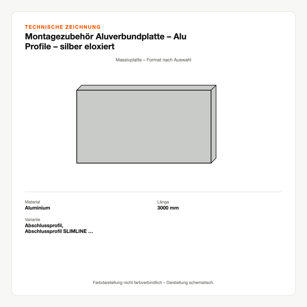 Technische Zeichnung: Montagezubehör Aluverbundplatte – Alu Profile – silber eloxiert