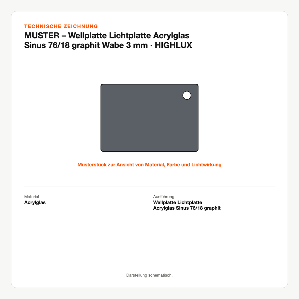 Technische Zeichnung: MUSTER – Wellplatte Lichtplatte Acrylglas Sinus 76/18 graphit Wabe 3 mm | HIGHLUX®