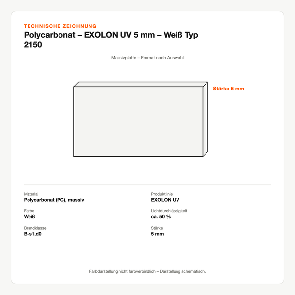 Technische Zeichnung: Polycarbonat – EXOLON® UV 5 mm – Weiß Typ 2150