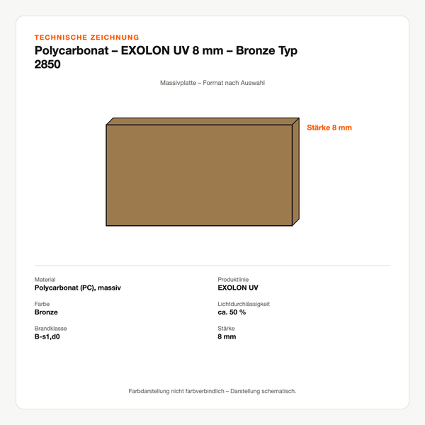 Technische Zeichnung: Polycarbonat – EXOLON® UV 8 mm – Bronze Typ 2850