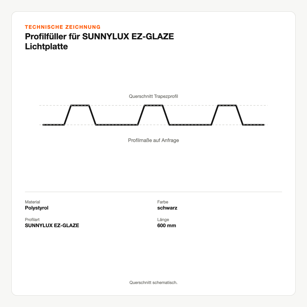 Technische Zeichnung: Profilfüller für SUNNYLUX® EZ-GLAZE Lichtplatte