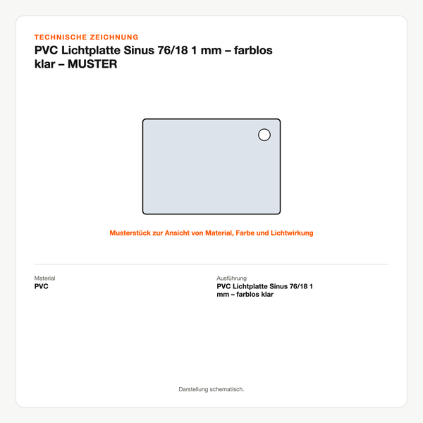 Technische Zeichnung: PVC Lichtplatte Sinus 76/18 1 mm – farblos klar – MUSTER