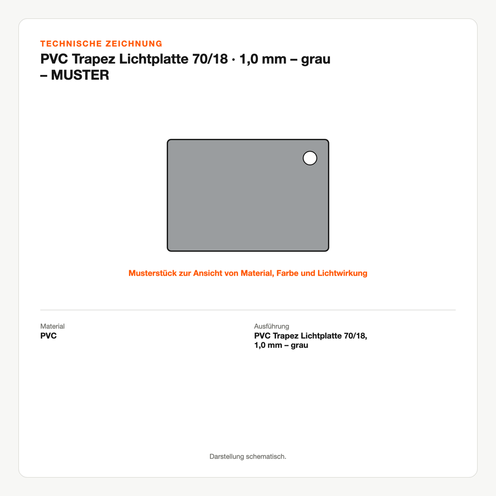 Technische Zeichnung: PVC Trapez Lichtplatte 70/18 | 1,0 mm – grau – MUSTER