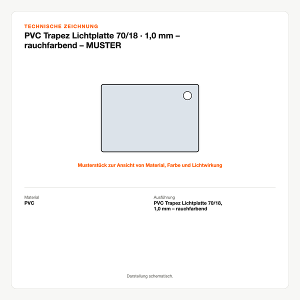 Technische Zeichnung: PVC Trapez Lichtplatte 70/18 | 1,0 mm – rauchfarbend – MUSTER