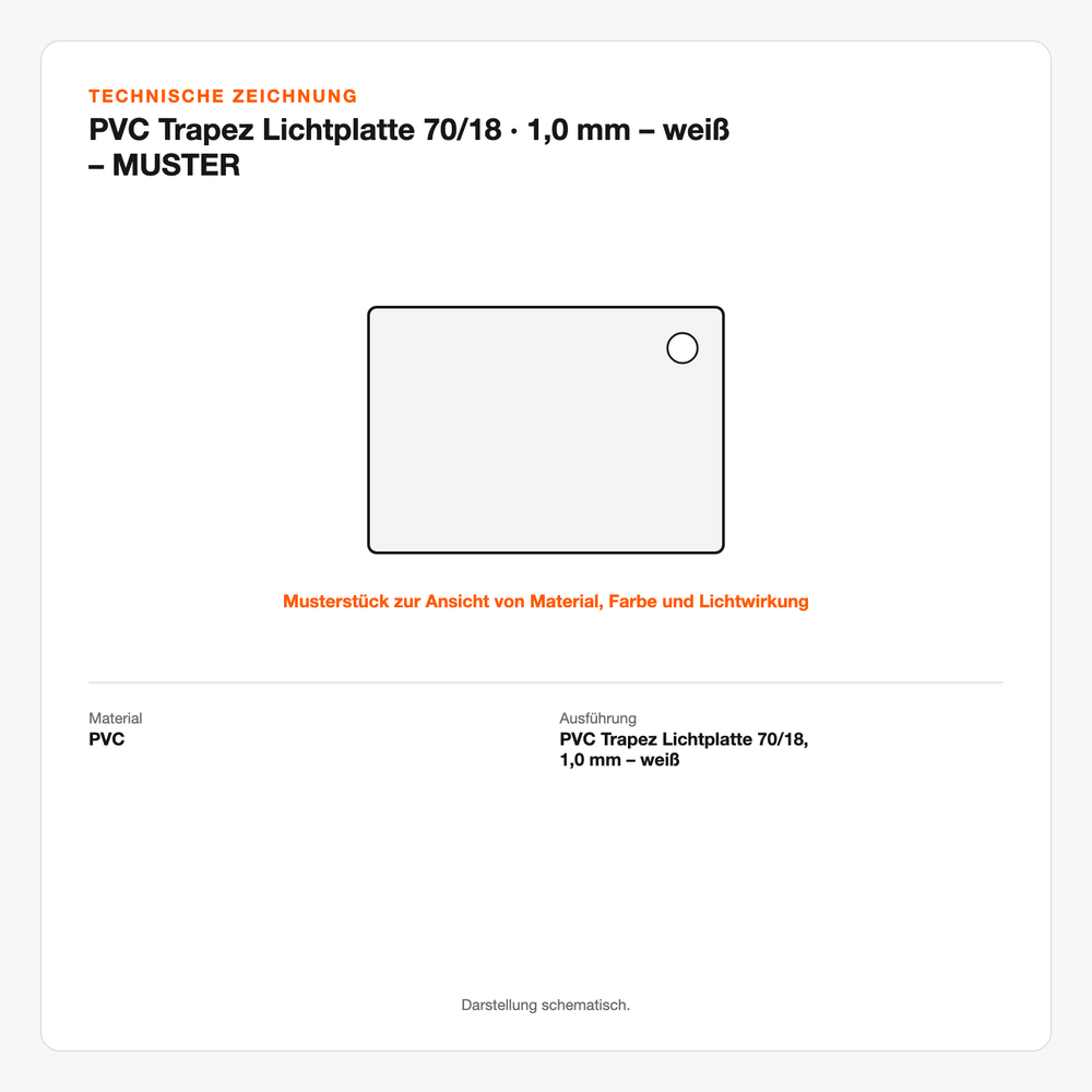 Technische Zeichnung: PVC Trapez Lichtplatte 70/18 | 1,0 mm – weiß – MUSTER