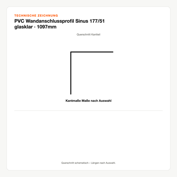 Technische Zeichnung: PVC Wandanschlussprofil Sinus 177/51 glasklar | 1097mm