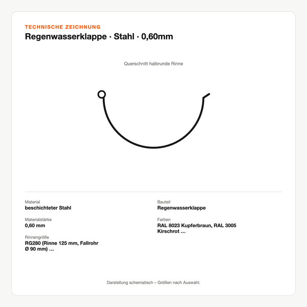 Technische Zeichnung: Regenwasserklappe | Stahl | 0,60mm