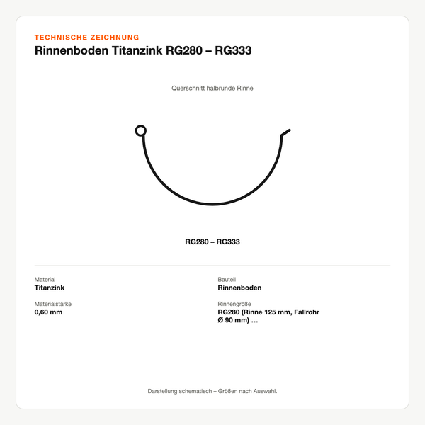Technische Zeichnung: Rinnenboden Titanzink RG280 – RG333