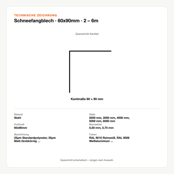 Technische Zeichnung: Schneefangblech | 60x90mm | 2 – 6m