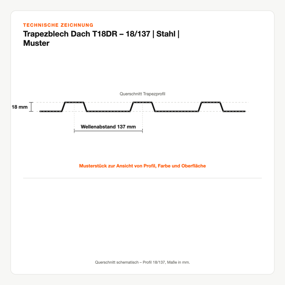 Technische Zeichnung: Trapezblech Dach T18DR – 18/137 | Stahl | Muster