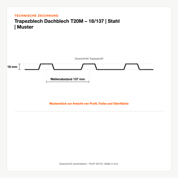 Technische Zeichnung: Trapezblech Dachblech T20M – 18/137 | Stahl | Muster