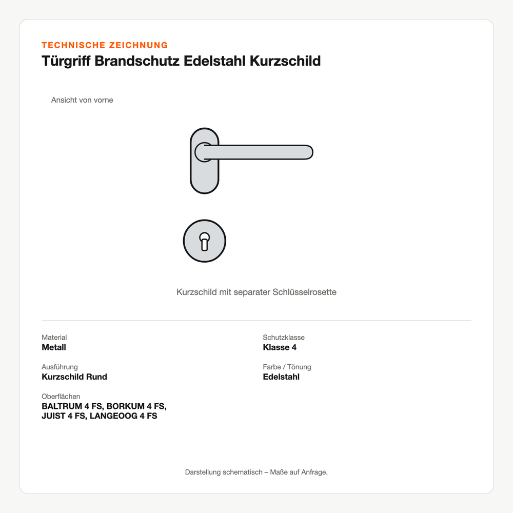 Technische Zeichnung: Türgriff Brandschutz Edelstahl Kurzschild