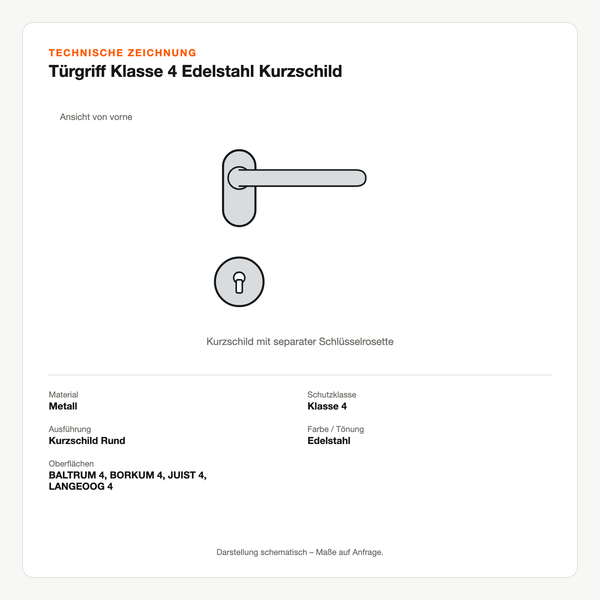 Technische Zeichnung: Türgriff Klasse 4 Edelstahl Kurzschild