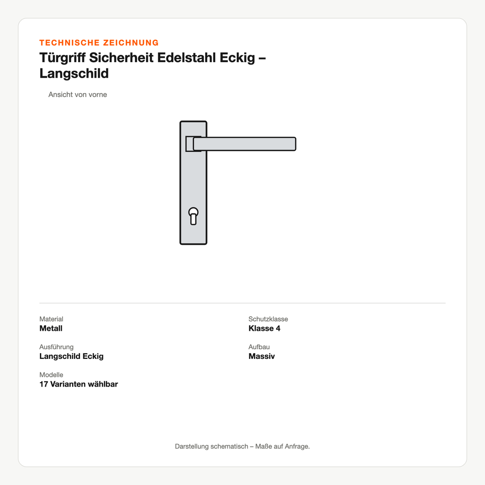 Technische Zeichnung: Türgriff Sicherheit Edelstahl Eckig – Langschild