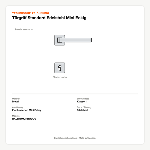 Technische Zeichnung: Türgriff Standard Edelstahl Mini Eckig