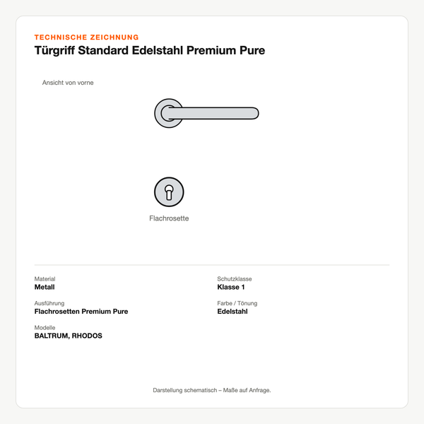 Technische Zeichnung: Türgriff Standard Edelstahl Premium Pure